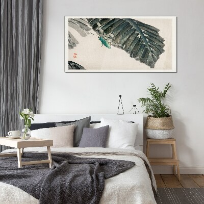 A slender insect on leaves Wall art on glass