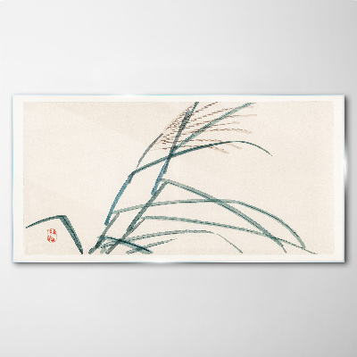 Delicate grass leaves Glass art print