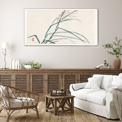 Delicate grass leaves Glass art print