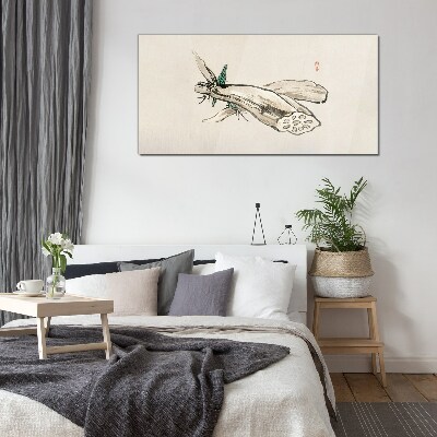 Butterfly on a lotus background Glass art print
