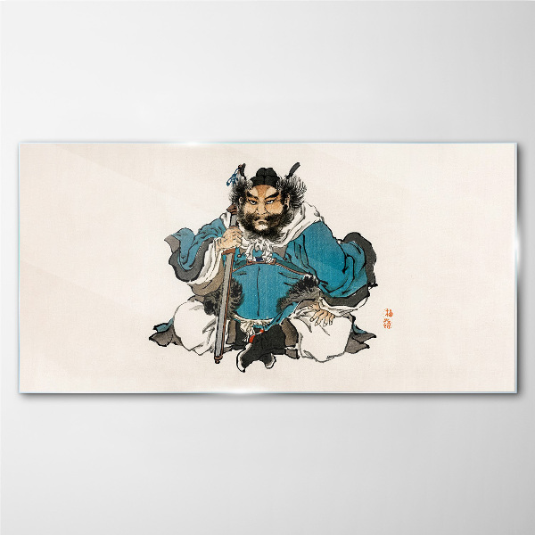 Master in blue robe Wall art on glass