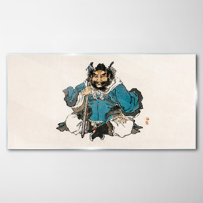 Master in blue robe Wall art on glass