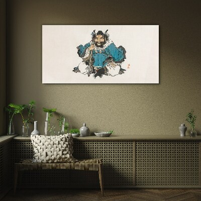 Master in blue robe Wall art on glass