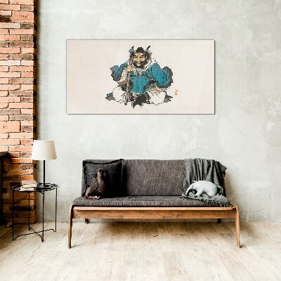 Master in blue robe Wall art on glass