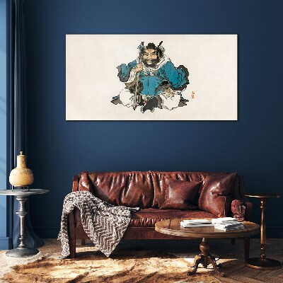Master in blue robe Wall art on glass