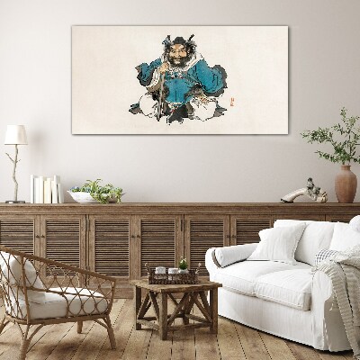 Master in blue robe Wall art on glass