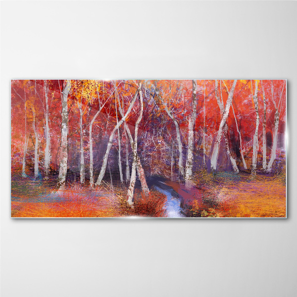 Colorful autumn in the forest Wall art on glass