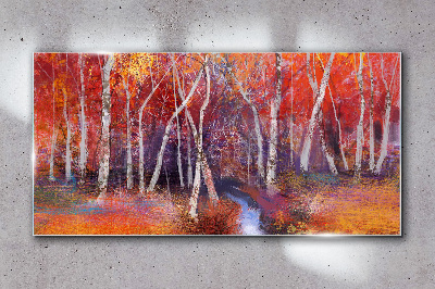 Colorful autumn in the forest Wall art on glass