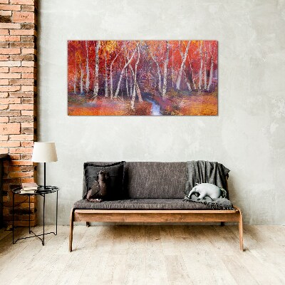 Colorful autumn in the forest Wall art on glass