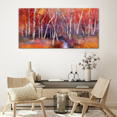 Colorful autumn in the forest Wall art on glass
