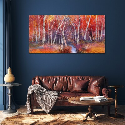 Colorful autumn in the forest Wall art on glass