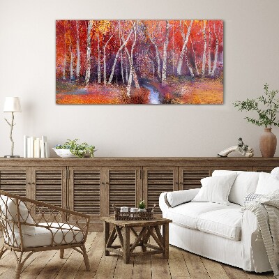Colorful autumn in the forest Wall art on glass