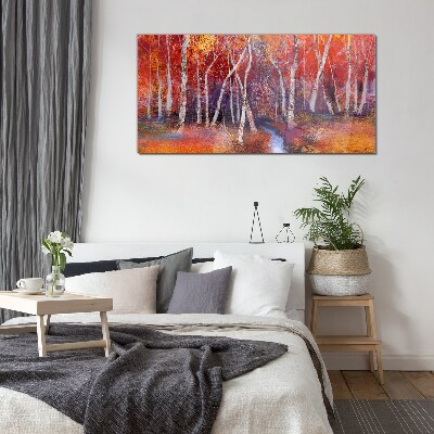 Colorful autumn in the forest Wall art on glass