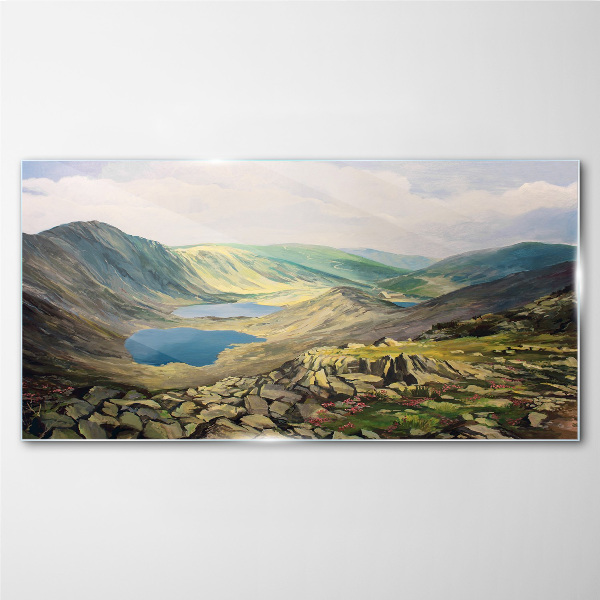 Mountain landscape with a lake Glass art print