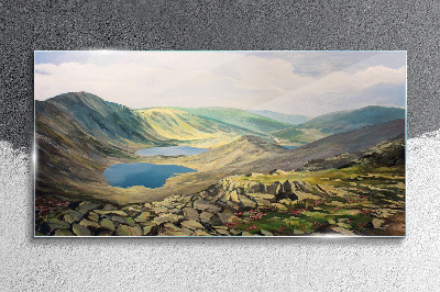 Mountain landscape with a lake Glass art print