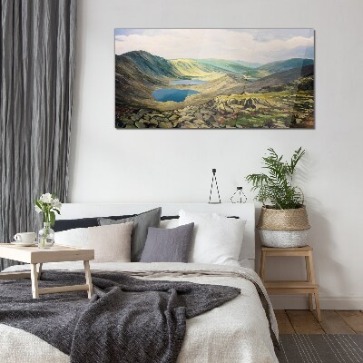 Mountain landscape with a lake Glass art print