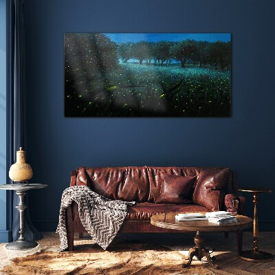 Night lights in the forest Wall art on glass