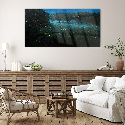 Night lights in the forest Wall art on glass