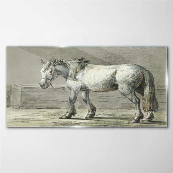 Walking horse in shades of gray Glass art print