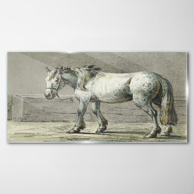 Walking horse in shades of gray Glass art print