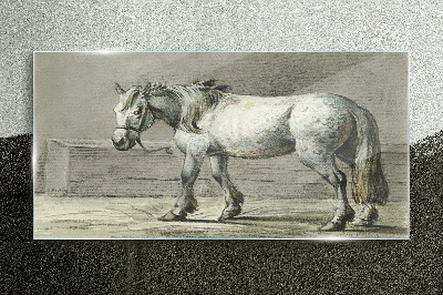 Walking horse in shades of gray Glass art print