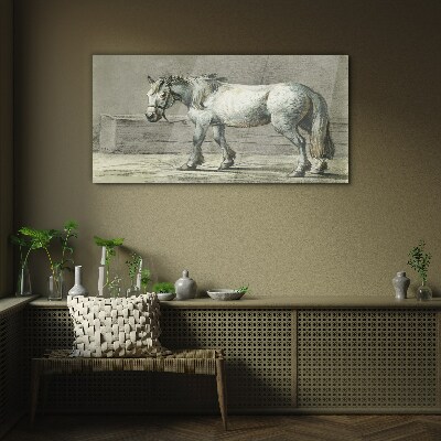 Walking horse in shades of gray Glass art print