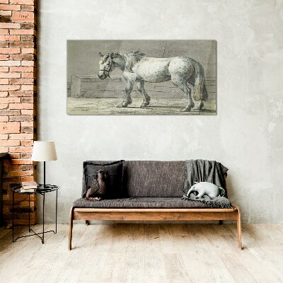 Walking horse in shades of gray Glass art print