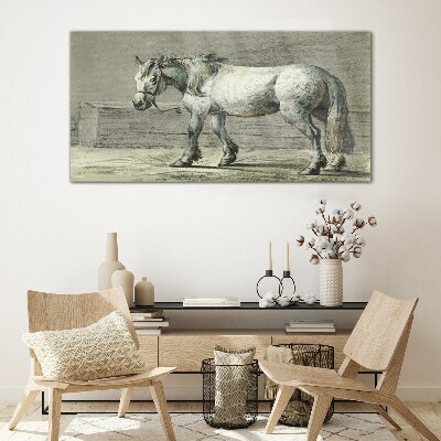 Walking horse in shades of gray Glass art print