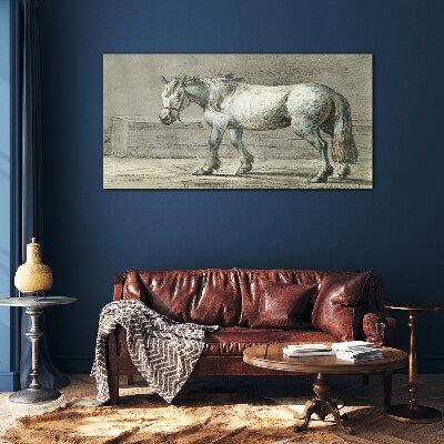 Walking horse in shades of gray Glass art print