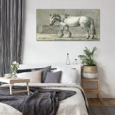 Walking horse in shades of gray Glass art print