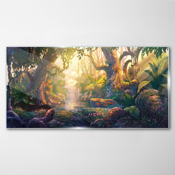 Mysterious forest in the morning Wall art on glass