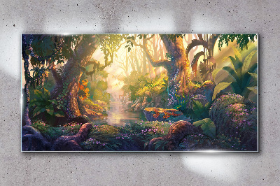 Mysterious forest in the morning Wall art on glass