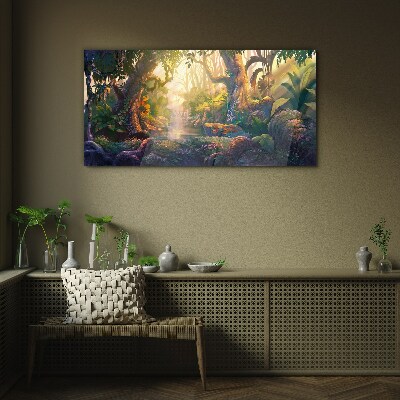 Mysterious forest in the morning Wall art on glass