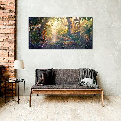 Mysterious forest in the morning Wall art on glass