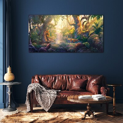 Mysterious forest in the morning Wall art on glass