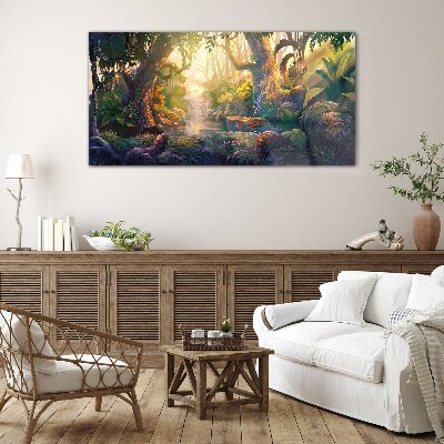Mysterious forest in the morning Wall art on glass
