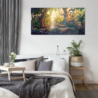 Mysterious forest in the morning Wall art on glass