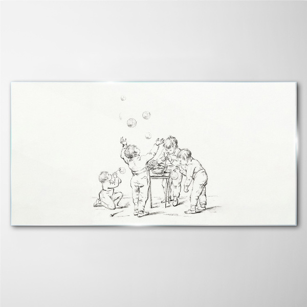 Children playing with soap bubbles Wall art on glass