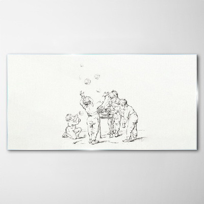 Children playing with soap bubbles Wall art on glass