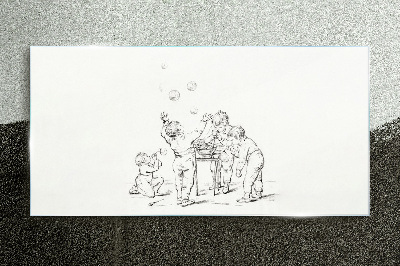 Children playing with soap bubbles Wall art on glass