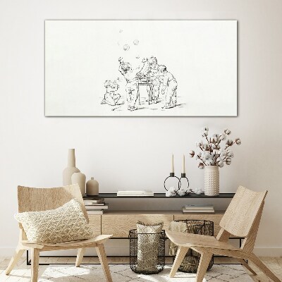 Children playing with soap bubbles Wall art on glass