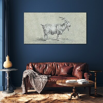 Goat on a gray paper background Glass art print