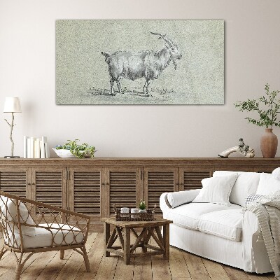 Goat on a gray paper background Glass art print