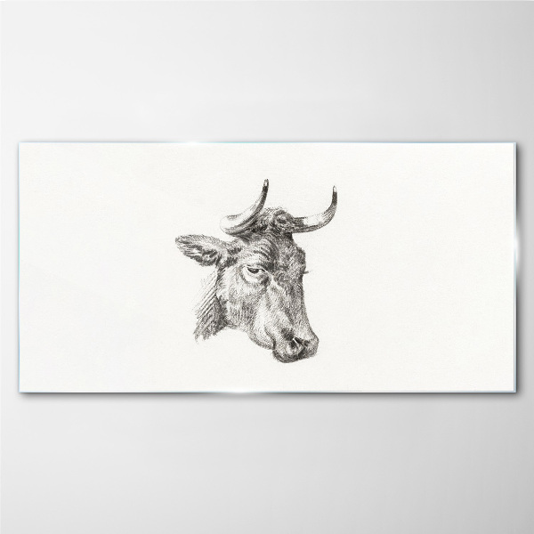 Portrait of a cow on a white background Wall art on glass