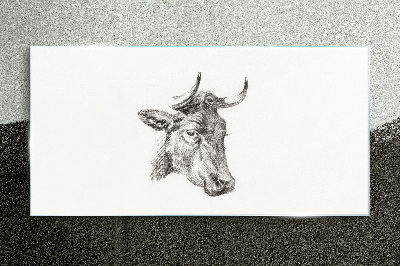Portrait of a cow on a white background Wall art on glass
