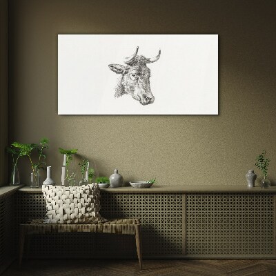 Portrait of a cow on a white background Wall art on glass