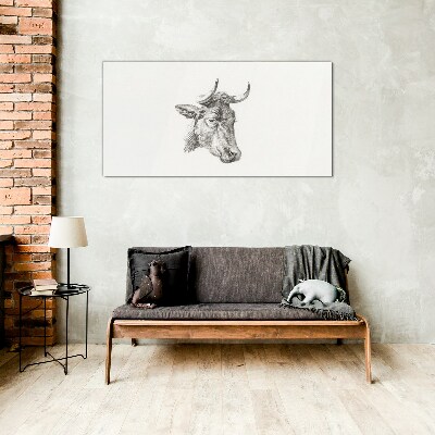 Portrait of a cow on a white background Wall art on glass