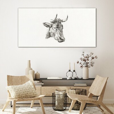Portrait of a cow on a white background Wall art on glass