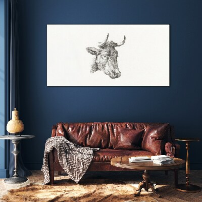 Portrait of a cow on a white background Wall art on glass
