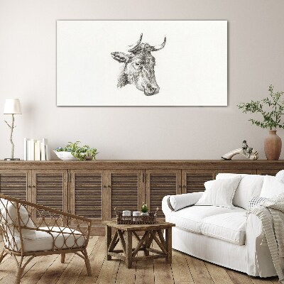 Portrait of a cow on a white background Wall art on glass